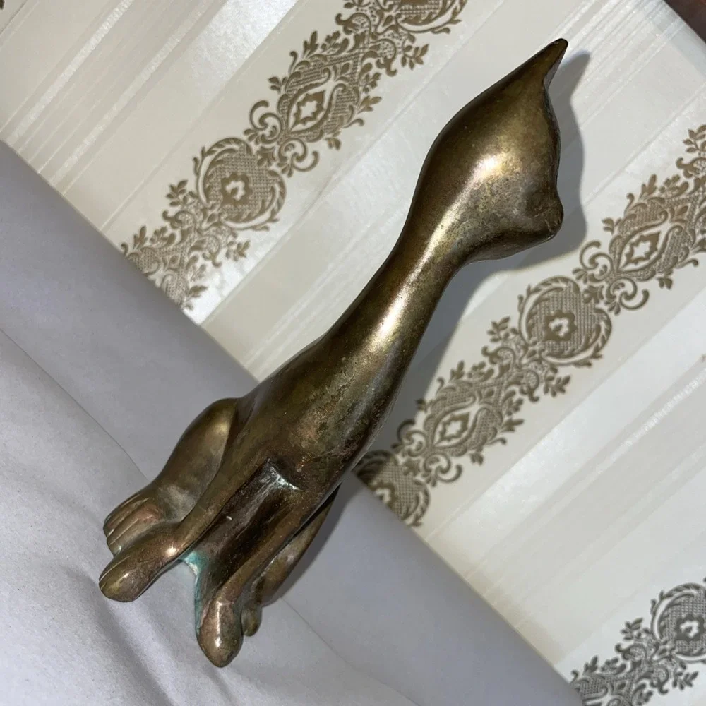 Vintage Solid Brass Siamese Cat Slender Sleek Stylized Head Tilt 7